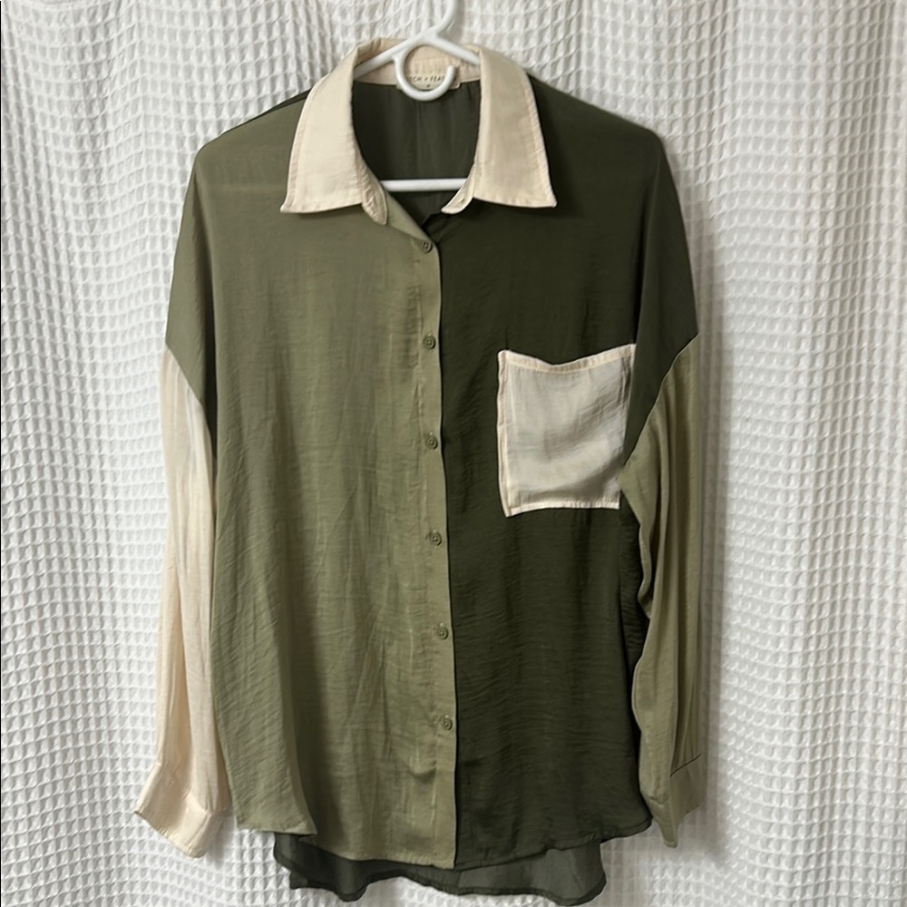 Olive Green and Cream Button Down Shirt